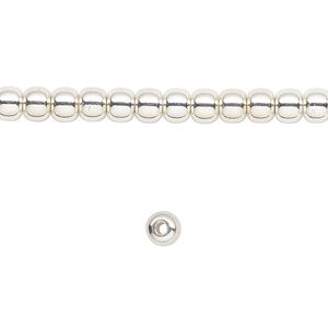 Bead, silver-finished brass, 4mm round. Sold per 8-inch strand.