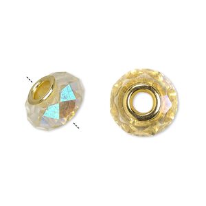 Bead 10pk 32 facets clear AB gold finish, Celestial Crystal® Dione® 14x9mm rondelle