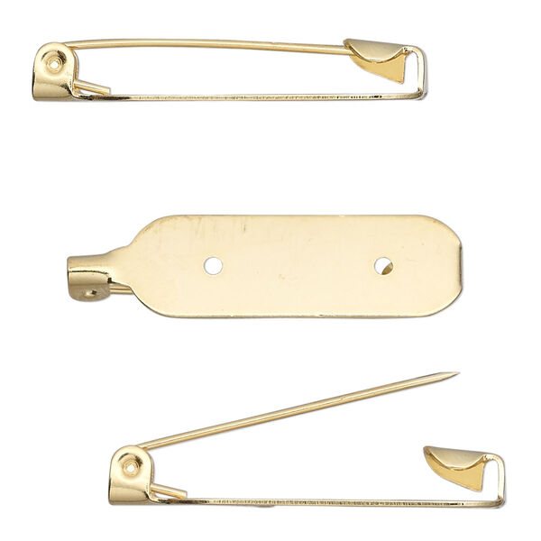 Pin back, gold-plated steel, 1-1/4 inch oval. Sold per pkg of 100. image number 0