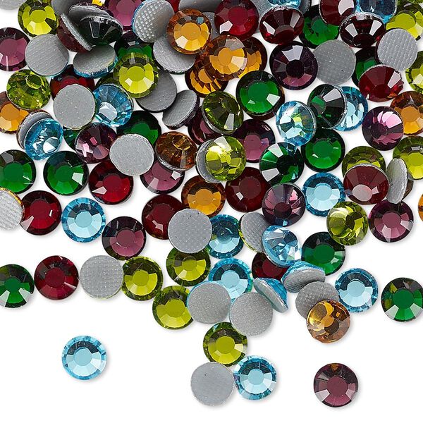 Flat back, hot-fix glass rhinestone, assorted colors, 4.6-4.8mm faceted round, SS20. Sold per pkg of 144 (1 gross). image number 0