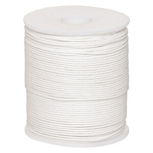 Cord, waxed cotton, white, 1mm, 20-pound test. Sold per 100-meter spool.