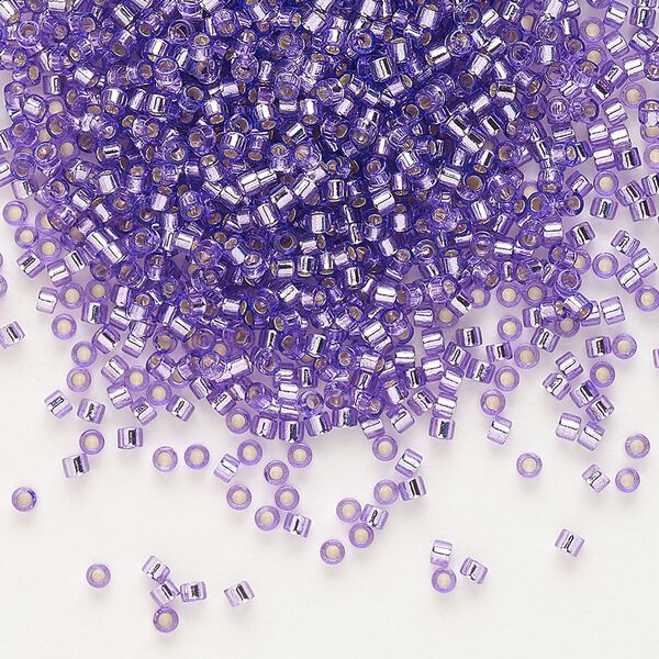 Seed bead, Delica®, glass, pkg/7.5g, #11 round, transparent outside dyed silver-lined purple (DB-1347). image number 0