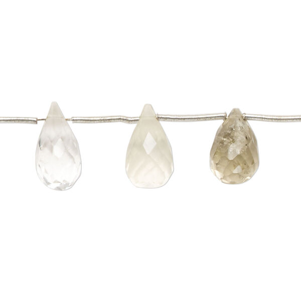 Smoky quartz / quartz crystal 1pkg6, hand-cut top-drilled micro-faceted teardrop bead 12x7mm-16x9mm image number 0