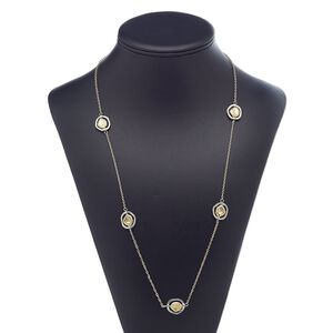 Necklace, imitation rhodium-plated "pewter" (zinc-based alloy) / gold-finished brass / steel / "pewter" (zinc-based alloy), 16x14mm open freeform oval with flat nugget, 36 inches with 3-inch extender chain and lobster claw clasp. Sold individually.