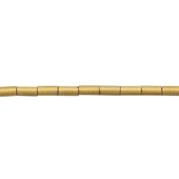 Bead, glass, translucent matte gold AB, 5x2.5mm round tube. Sold per 15-1/2 to 16-inch strand. image number 0