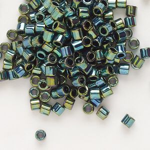 Seed bead, Delica®, glass, pkg/250g, #8 round, opaque metallic iris dark green (DBL-0027).