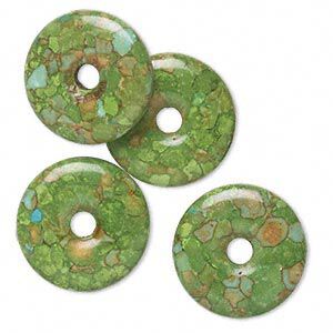 Mosaic "turquoise" (magnesite) 1pkg4, undrilled donut focal 23mm