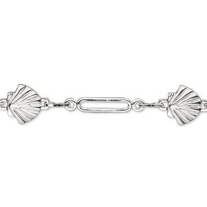 Chain 1pkg1 silver-plated rectangle & shell, 3.5mm / 8.5mm, brass 25 foot unfinished