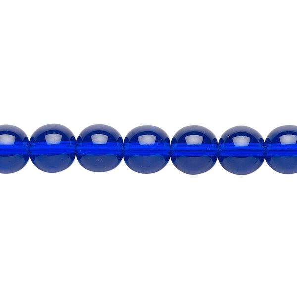 Bead, Czech glass druk, transparent cobalt, 8mm round. Sold per 15-1/2" to 16" strand. image number 0