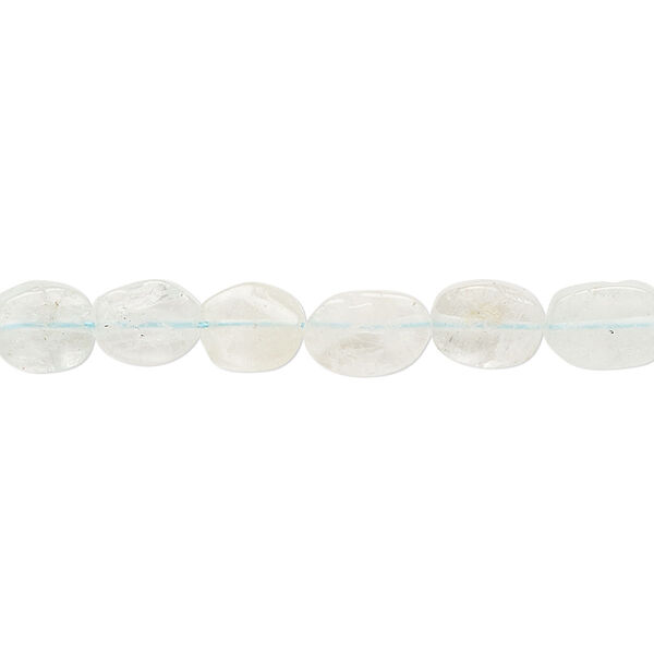 Bead, aquamarine (heated), 7x5mm-10x6mm hand-cut flat oval, C- grade, Mohs hardness 7-1/2 to 8. Sold per 14-inch strand, approximately 40 beads. image number 0