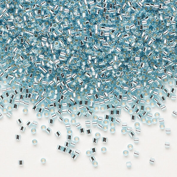 Seed bead, Delica®, glass, pkg/250g, #15 round, transparent silver-lined aqua blue (DBS-0044). image number 0