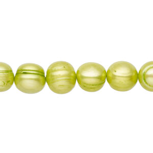 Freshwater pearl 1pkg1, semi-round, 15 inch chartreuse 9-11mm cultured