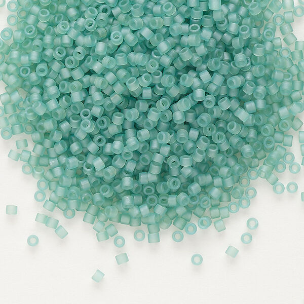 Seed bead, Delica®, glass, pkg/50g, #11 round, translucent matte glazed luster sea glass green (DB-0385). image number 0