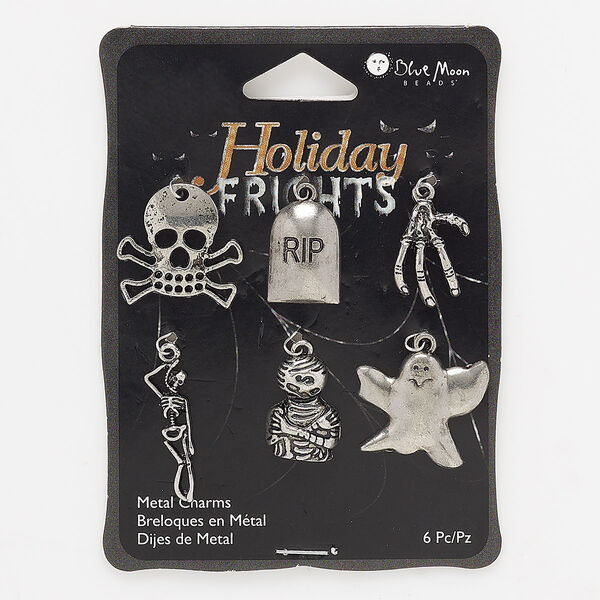Charm mix, antique silver-finished "pewter" (zinc-based alloy), 18x13mm-25x8mm mixed shapes. Sold per pkg of 6. image number 0