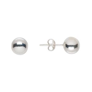 Earstud, sterling silver, 8mm ball with post. Sold per pair.