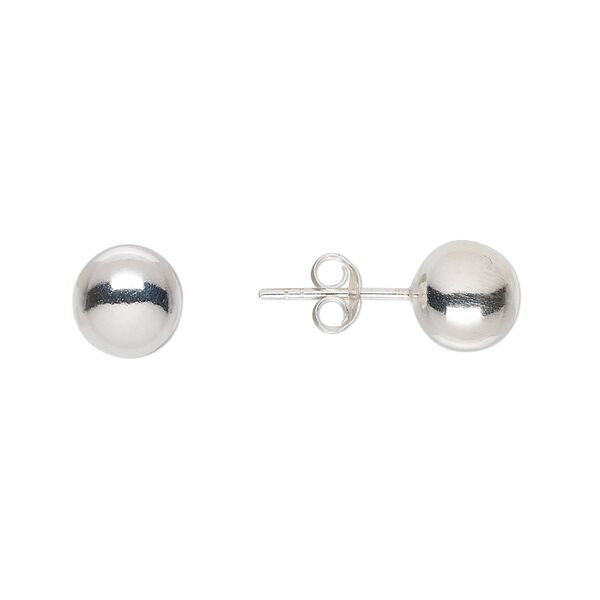 Earstud, sterling silver, 8mm ball with post. Sold per pair. image number 0