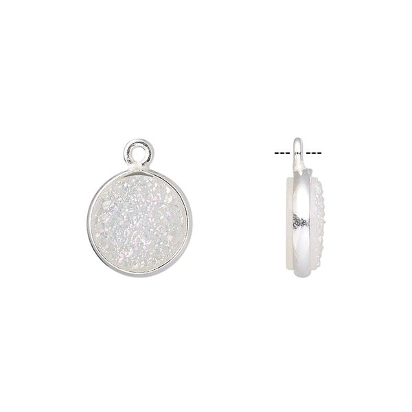 Druzy agate / sterling silver 1pkg1, electrocoated hand-cut flat round drop 11mm image number 0
