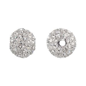Bead, Dione®, crystal and rhodium plate pewter (tin-based alloy), crystal clear, 14mm round. Sold individually.