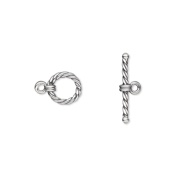 Clasp, toggle, antiqued sterling silver, 8mm twisted round. Sold per pkg of 2. image number 0