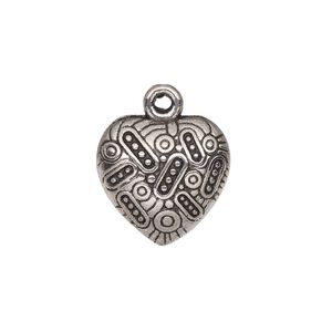 Charm, antique silver-finished "pewter" (zinc-based alloy), 15x14.5mm single-sided heart with dot and oval pattern. Sold per pkg of 10.
