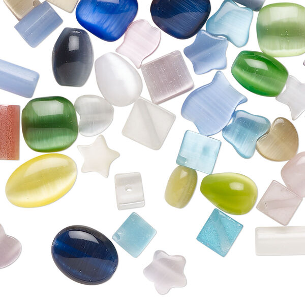 Bead mix, cat's eye glass (fiber optic glass), opaque mixed colors, 4-13x9mm mixed shapes. Sold per 1-ounce pkg, approximately 85 beads. image number 0