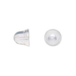 Earnut, silicone, clear, 5x4.5mm bell. Sold per pkg of 4 pairs.