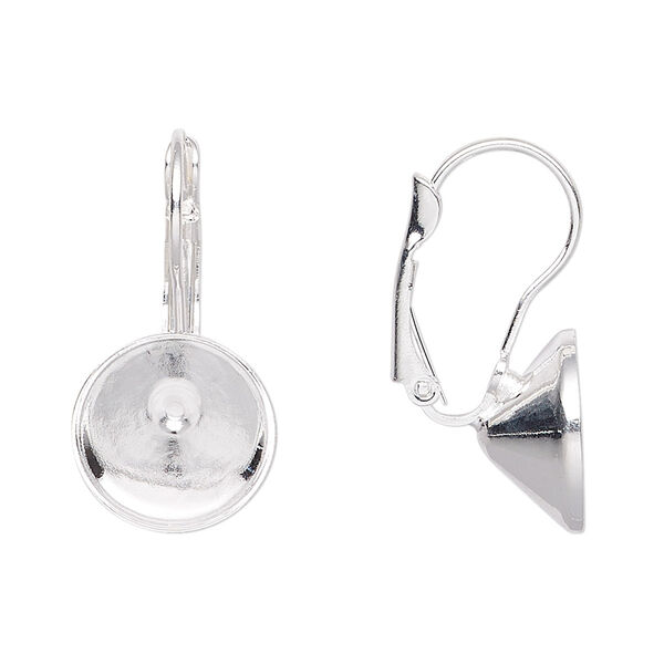 Ear wire, Almost Instant Jewelry®, silver-plated brass, 27mm leverback with SS55 chaton setting. Sold per pkg of 2 pairs. image number 0