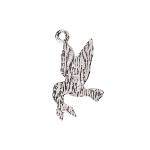 Charm 1pkg4, imitation rhodium-plated "pewter" (zinc alloy) / enamel, light pink / dark pink, 25x15mm, bird / awareness ribbon image number 1