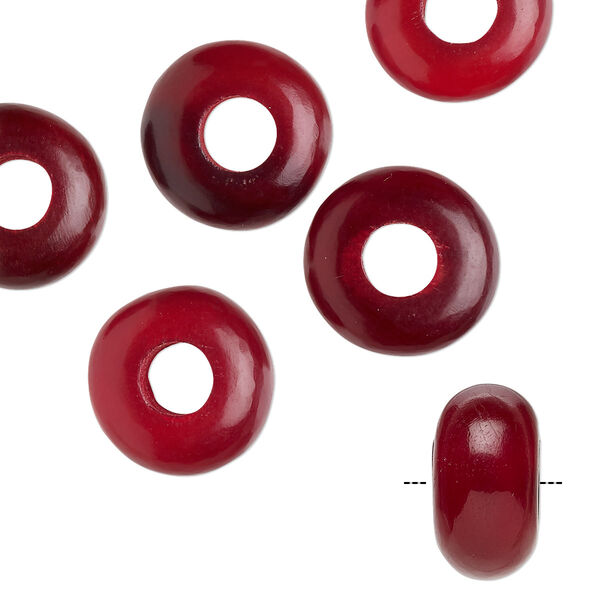 Bead, Dione®, horn (dyed), translucent dark red, 14x7mm hand-cut rondelle. Sold per pkg of 6. image number 0