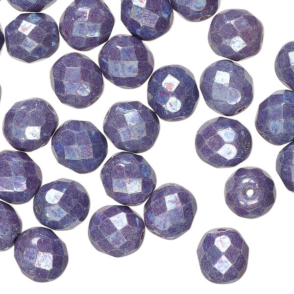 Bead 1pkg50 Czech fire-polished glass, opaque white chalk nebula, 8mm faceted round. image number 0