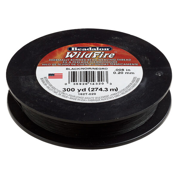 Thread, Beadalon® WildFire™, polyester and plastic, black, 0.2mm with bonded coating, 15-pound test. Sold per 300-yard spool. image number 0