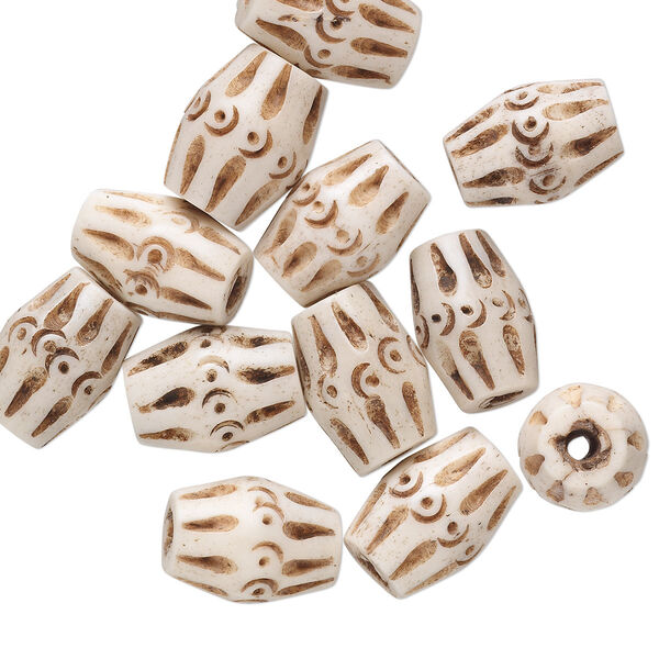 Bead, bone (dyed), antiqued, 15x11mm carved barrel. Sold per pkg of 12. image number 0