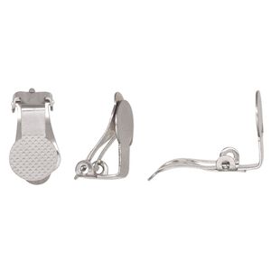 Earring clip-on 1pkg2, 14.5x9mm hinged / textured / flat pad / 9mm round cab setting, stainless steel 1 pair