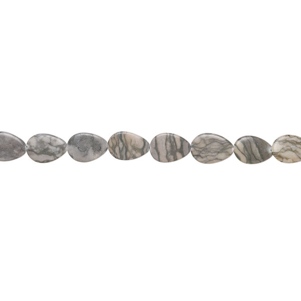 Grey-brown marble 1pkg1, puffed teardrop bead natural, 14 inch 28x20mm-30x22mm image number 1
