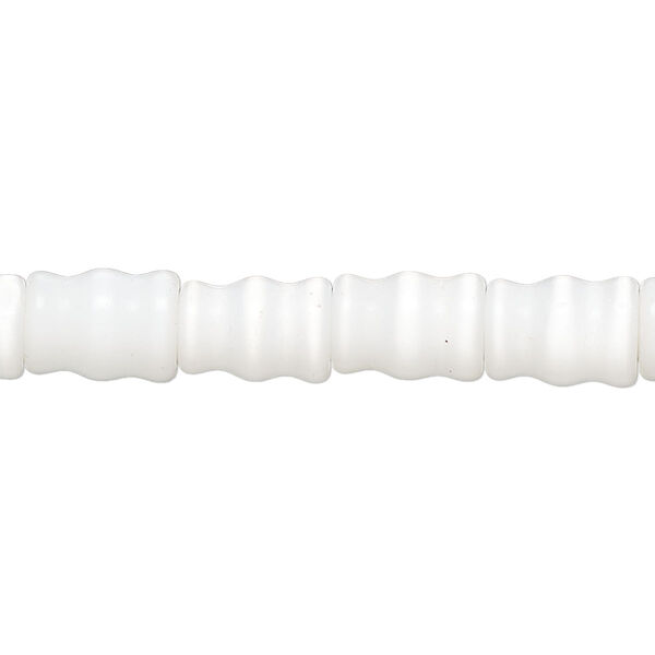 Bead, cat's eye glass (fiber optic glass ), white, 10x6mm-10x8mm carved tube. Sold per 14-inch strand, approximately 35 beads. image number 0