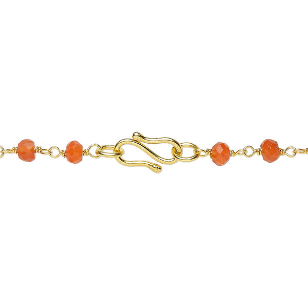 Necklace, carnelian (dyed / heated) and gold-finished sterling silver, 3.5-4mm hand-cut faceted rondelle, 18 inches with S-hook clasp. Sold individually. image number 1
