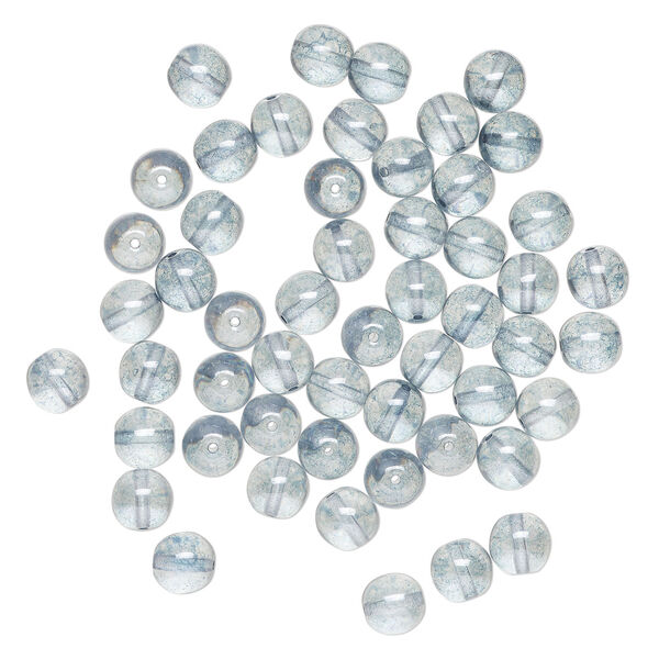 Bead 1pkg50 Czech glass druk, translucent blue luster, 8mm round. image number 1