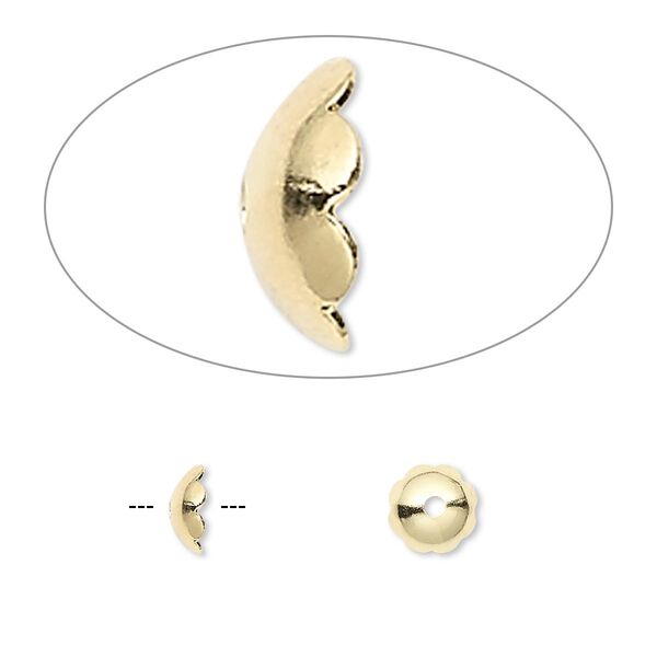 Bead cap, gold-plated brass, 6x2mm scalloped edge, fits 6-8mm bead. Sold per pkg of 100. image number 0