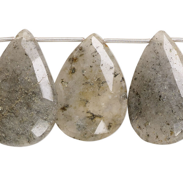 Black spotted quartz 1pkg12, hand-cut top-drilled faceted puffed teardrop bead natural 25x16mm-29x19mm image number 0
