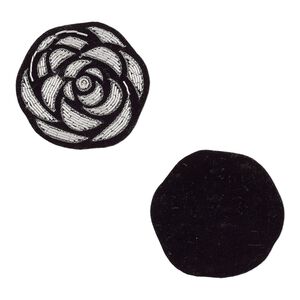 Sew-on component, velveteen / glass / silver-finished copper French wire, black, 2-1/4 x 2-1/4 inch flower. Sold individually.