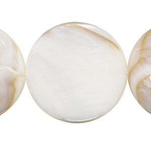 Bead, mother-of-pearl shell (natural / bleached), white, 29-30mm flat round, Mohs hardness 3-1/2. Sold per 15" to 16" strand.