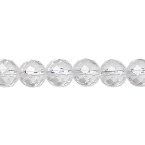 Quartz crystal 1pkg1, tumbled faceted round bead natural 8 inch 8mm