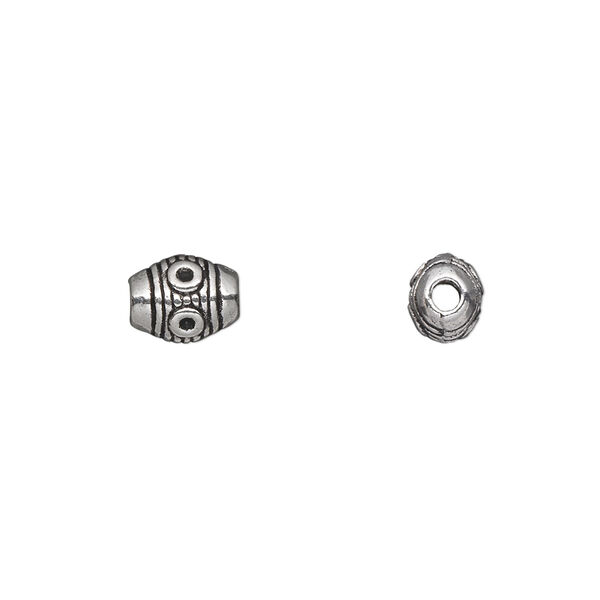Bead, antique silver-plated "pewter" (zinc-based alloy), 8x6mm fancy barrel. Sold per pkg of 50. image number 0