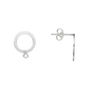 Earstud 1pkg2 sterling silver-filled, 14x11mm flat / open round / closed loop, 1 pair