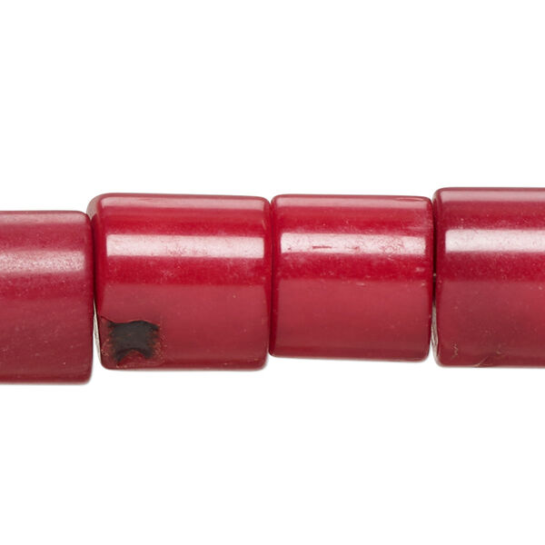 Bead, bamboo coral (dyed), 15x11mm-16x14mm round hand-cut tube, Mohs hardness 3-1/2 to 4. Sold per 8-inch strand, approximately 25-30 beads. image number 0