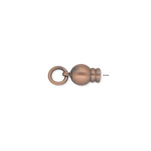 Ball end, antique copper-plated brass, 11x6mm with jump ring, for use with Dione® Easy-On Chain. Sold per pkg of 2.