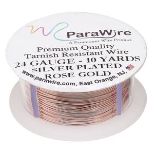 Wire, ParaWire™, rose gold-finished copper, round, 24 gauge. Sold per 10-yard spool.