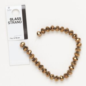 Bead, glass, opaque bronze, 8x6mm faceted rondelle. Sold per 7-inch strand, approximately 30 beads.