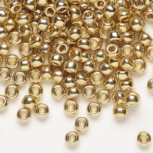 Seed bead, Miyuki, glass, pkg/250g, #6 rocaille, opaque 24Kt gold-plated light, (RR-193).