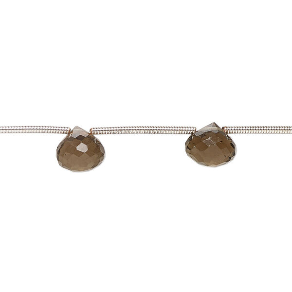 Smoky quartz 1pkg10, hand-cut top-drilled faceted puffed teardrop bead 7x5mm-8x7mm image number 0